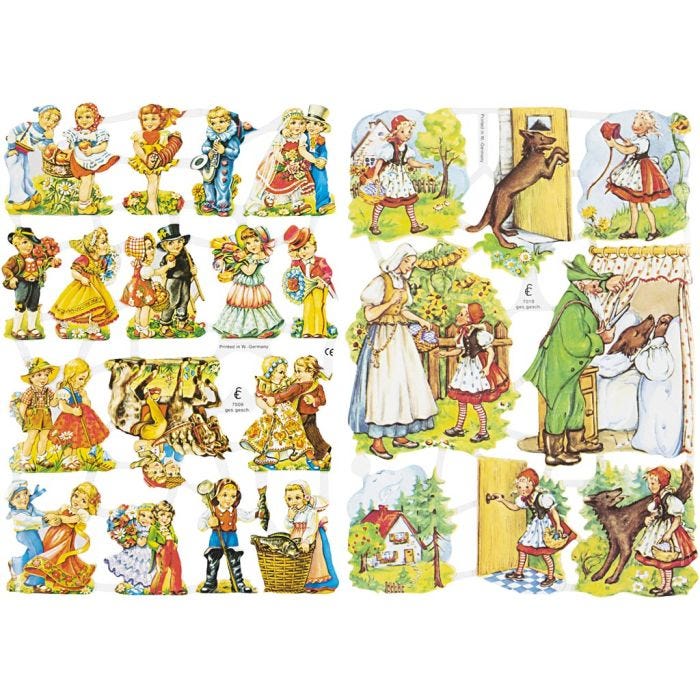 Vintage plaatjes, sprookje, vel 16,5x23,5 cm, 2 vel/ 1 doos