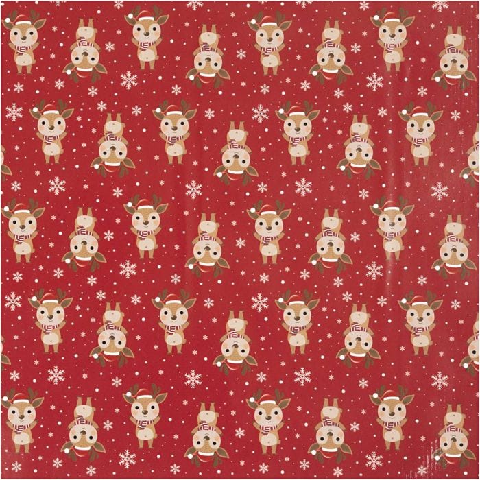 Inpakpapier, Rendier met sjaal, B: 50 cm, 80 gr, donkerrood, 100 m/ 1 rol