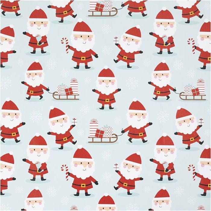 Inpakpapier, Kerstman met slee, B: 50 cm, 80 gr, mint groen, 100 m/ 1 rol