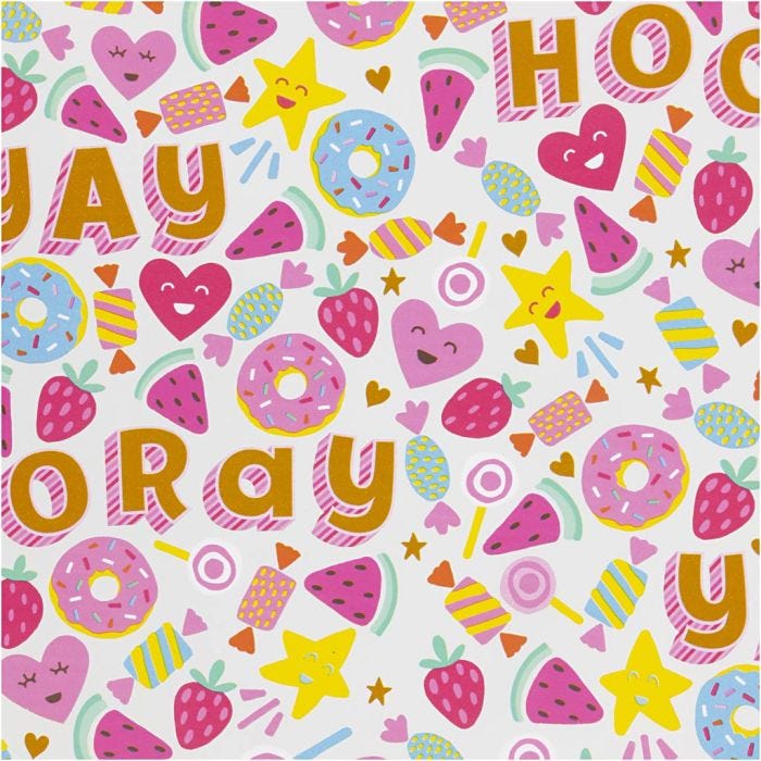 Inpakpapier, Snoep, fruit en donuts, B: 50 cm, 80 gr, 5 m/ 1 rol