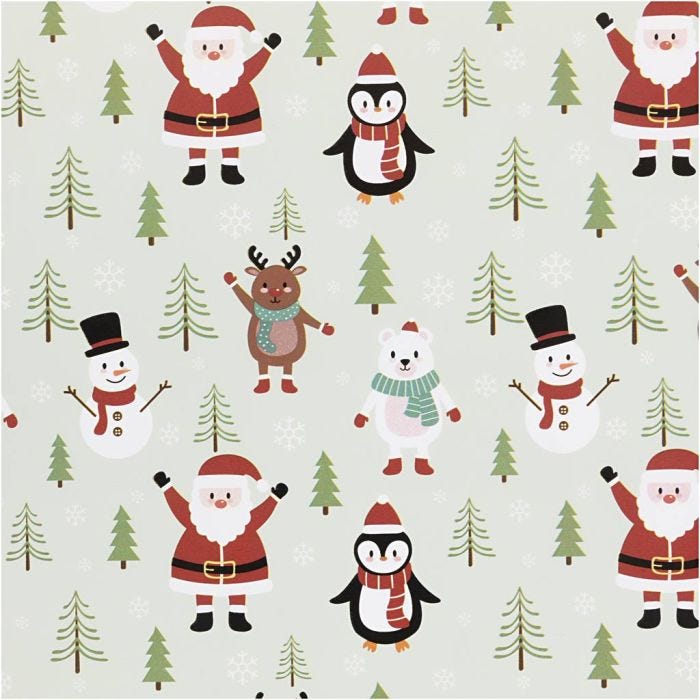 Inpakpapier, Kerstman, sneeuwman, rendier, ijsbeer en pinguïn, B: 50 cm, 80 gr, ice blue, 5 m/ 1 rol