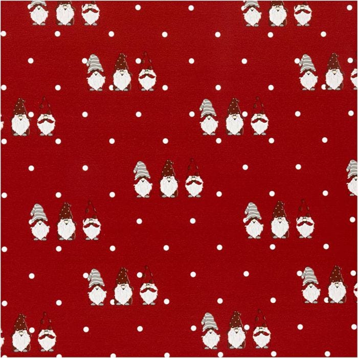 Inpakpapier, Scandinavische kerstkabouter, B: 50 cm, 80 gr, rood, 100 m/ 1 rol