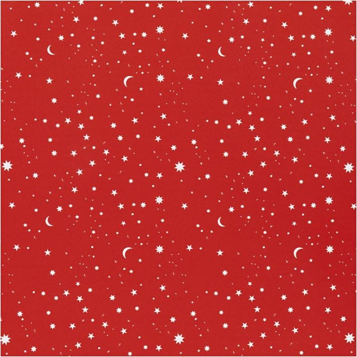 Inpakpapier, Sterren en manen, B: 50 cm, 80 gr, donkerrood, 100 m/ 1 rol