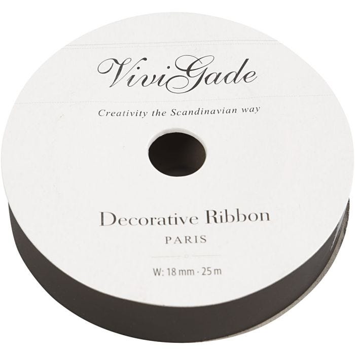 Cadeaulint, B: 18 mm, matt, zwart, 25m/ 1 rol
