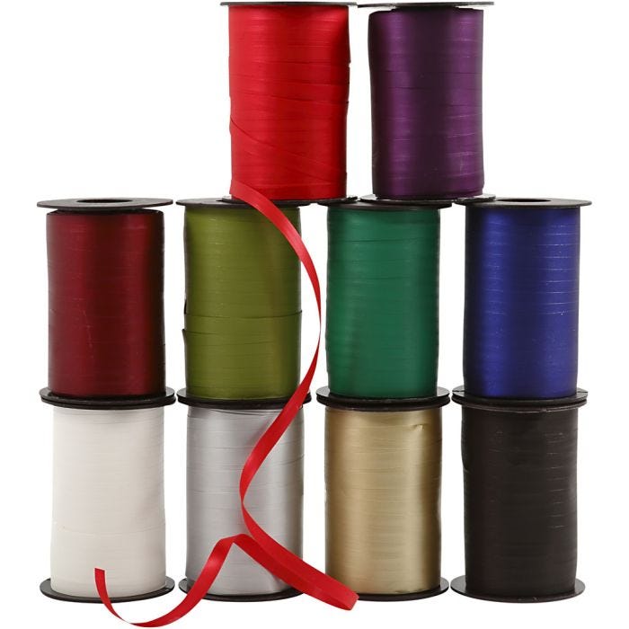 Cadeaulint, B: 10 mm, diverse kleuren, 10x250 m/ 1 doos