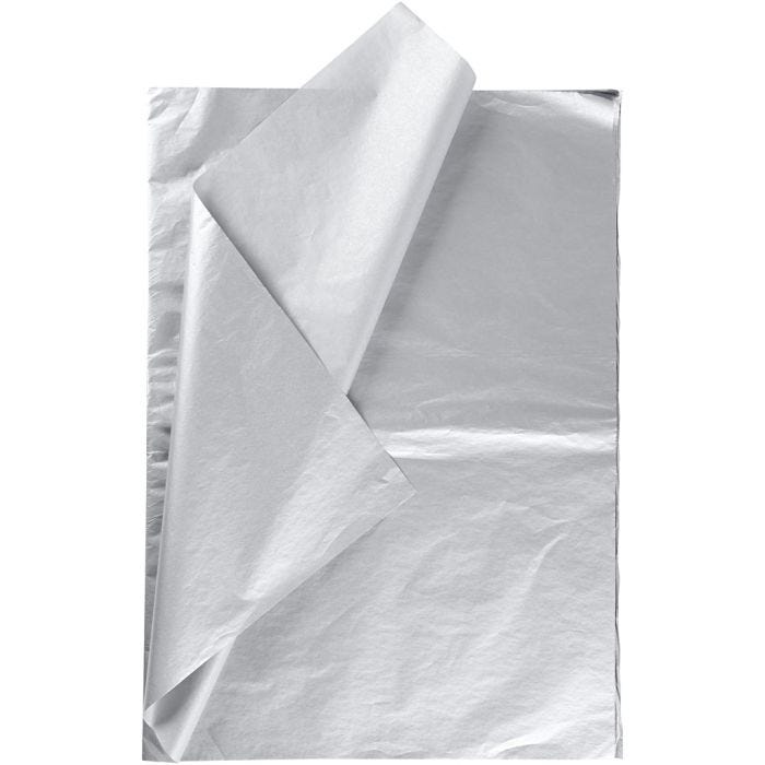 Tissuepapier, vel 50x70 cm, 17 gr, zilver, 6 vel/ 1 doos