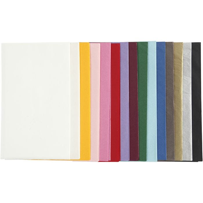 Tissuepapier, vel 50x70 cm, 17 gr, diverse kleuren, 15x2vel/ 1 doos