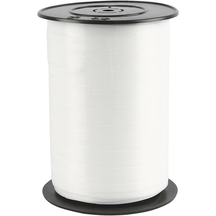 Cadeaulint, B: 10 mm, glossy, wit, 250m/ 1 rol