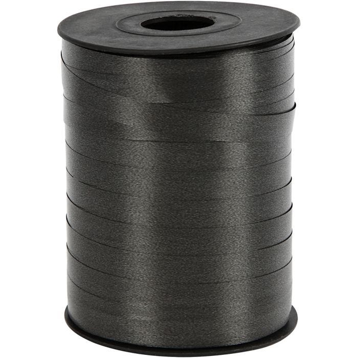 Cadeaulint, B: 10 mm, glossy, zwart, 250 m/ 1 rol