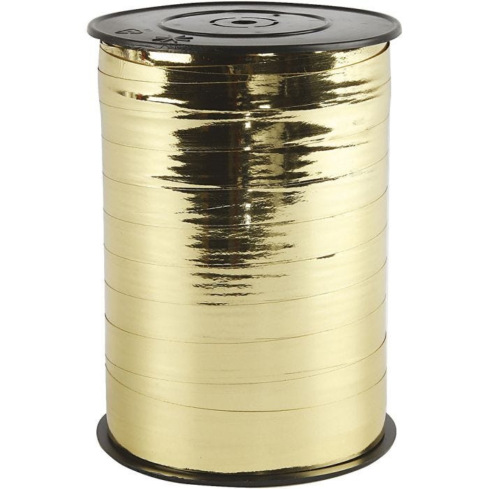 Cadeaulint, B: 10 mm, glossy, goud metallic, 250 m/ 1 rol