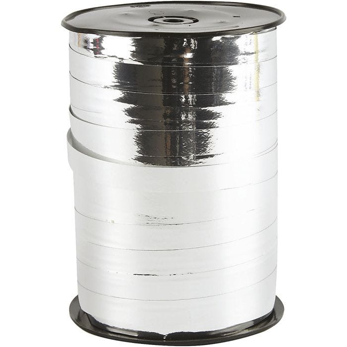 Cadeaulint, B: 10 mm, glossy, zilver metallic, 250 m/ 1 rol