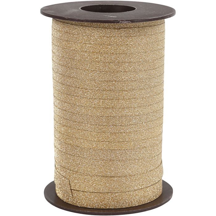 Cadeaulint, B: 10 mm, glitter, goud, 100 m/ 1 rol