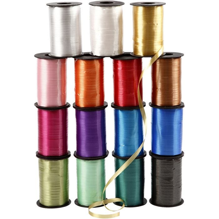 Cadeaulint, B: 10 mm, glossy, diverse kleuren, 15x250 m/ 1 doos