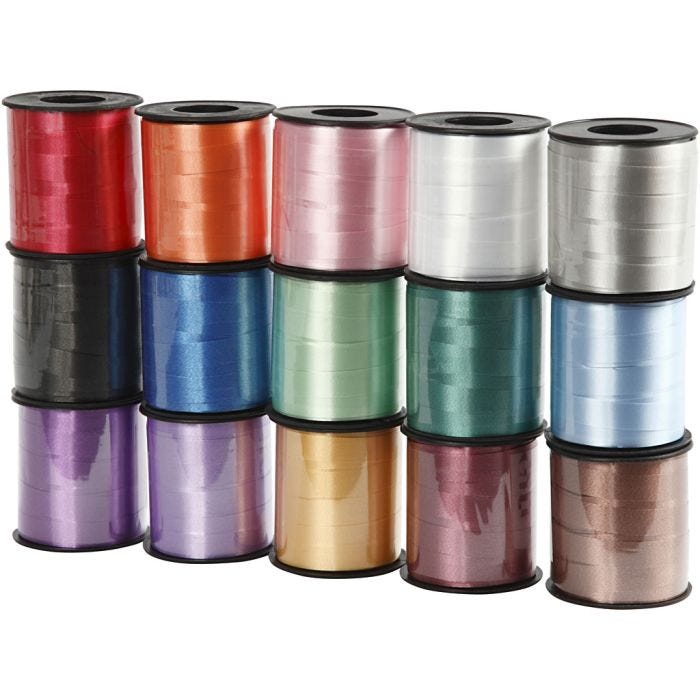 Cadeaulint, B: 10 mm, glossy, diverse kleuren, 15x50 m/ 1 doos