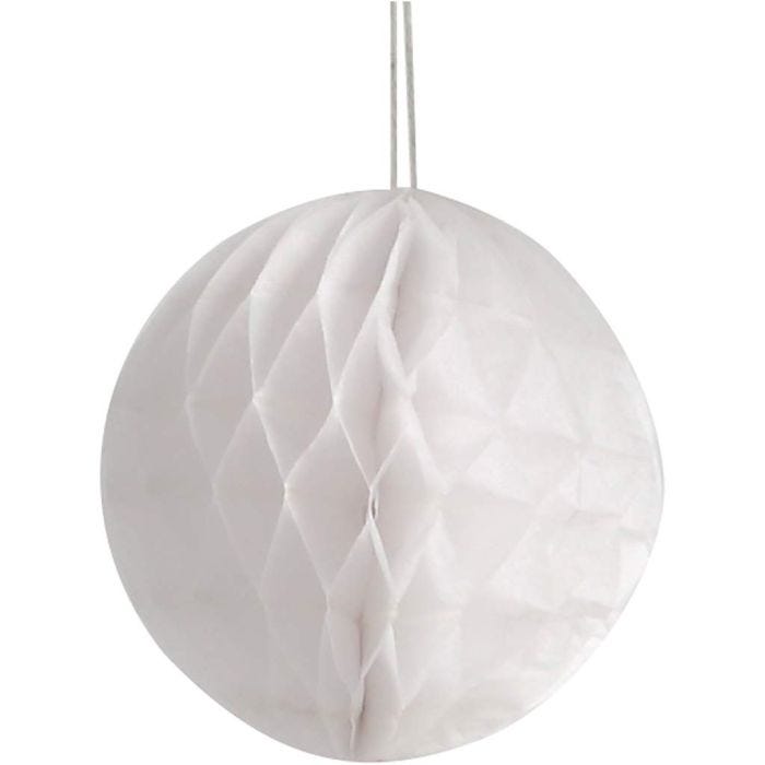 Pompon van papier, d 8 cm, wit, 10 stuk/ 1 doos