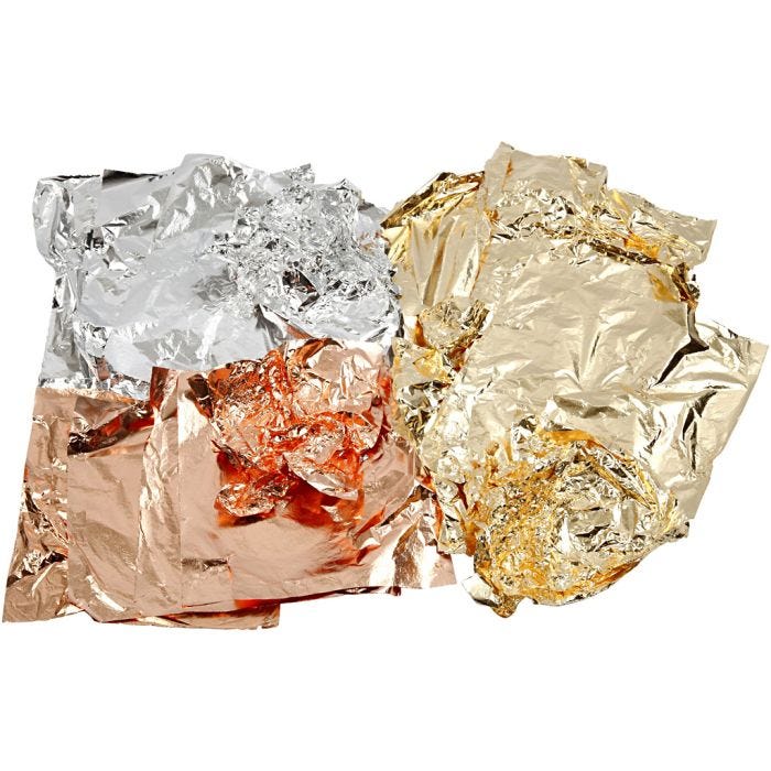 Imitatie bladmetaal, vel 16x16 cm, koper, goud, zilver, 3x50 vel/ 1 doos