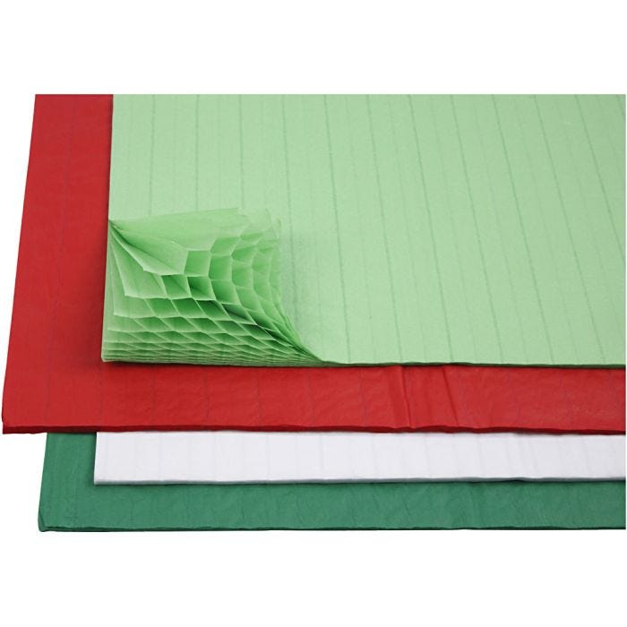 Honingraat papier, vel 28x17,8 cm, diverse kleuren, 4x2vel/ 1 doos