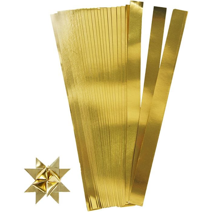 Vlechtstroken, L: 73 cm, B: 25 mm, d 11,5 cm, goud, 100 stroken/ 1 doos