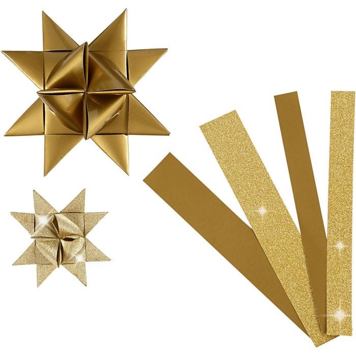Papieren vlechtstroken, L: 44+78 cm, B: 15+25 mm, d 6,5+11,5 cm, glitter,vernis, goud, 40 stroken/ 1 doos