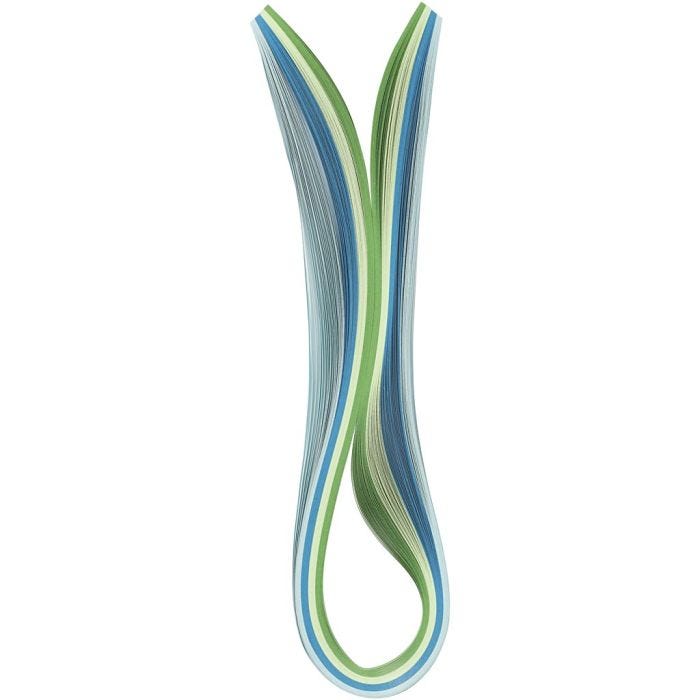Quilling stroken, L: 78 cm, B: 5 mm, 120 gr, blauw, groen, lime groen, turquoise, 100stuk/ 1 doos
