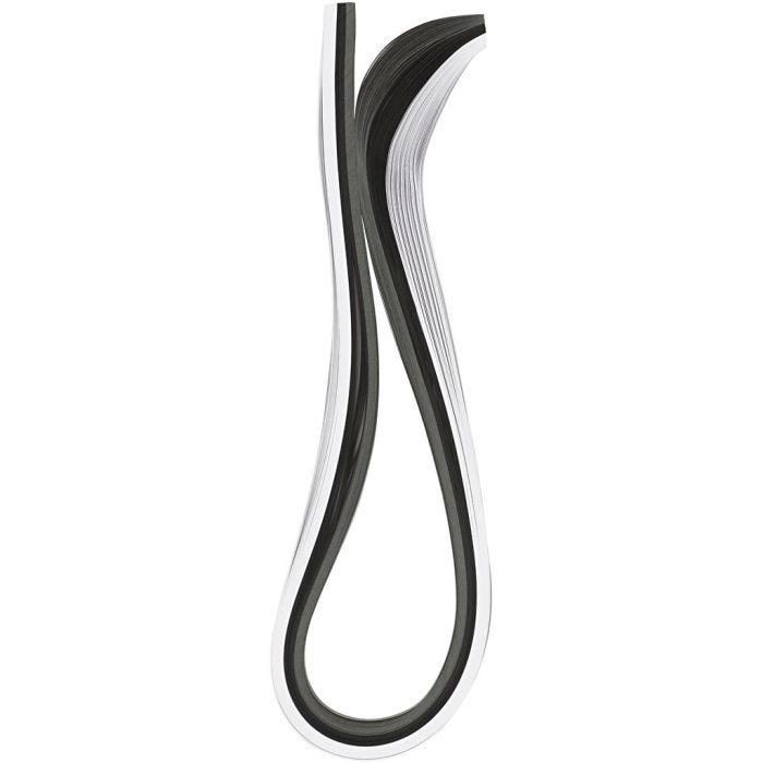 Quilling stroken, L: 78 cm, B: 5 mm, 120 gr, zwart, grijs, wit, 100 stuk/ 1 doos