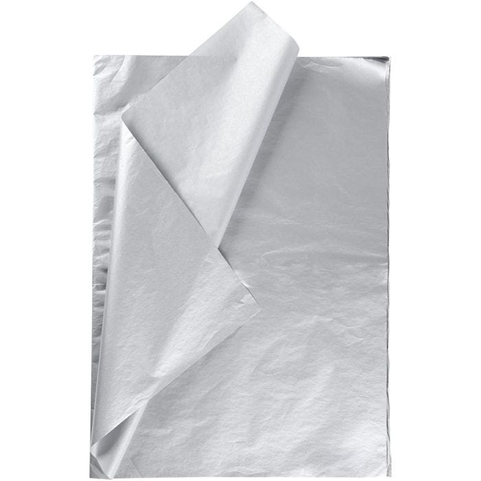 Tissuepapier, vel 50x70 cm, 14 gr, zilver, 25 vel/ 1 doos