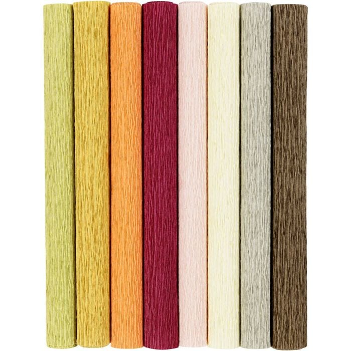 Crêpepapier, vel 25x60 cm, Crêpe-verhouding: 180%, 105 gr, pastelkleuren, 8 vel/ 1 doos