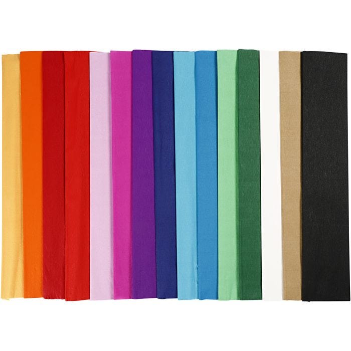 Crepepapier, L: 2,5 M, B: 50 cm, 22 gr, diverse kleuren, 60 vouw/ 1 doos