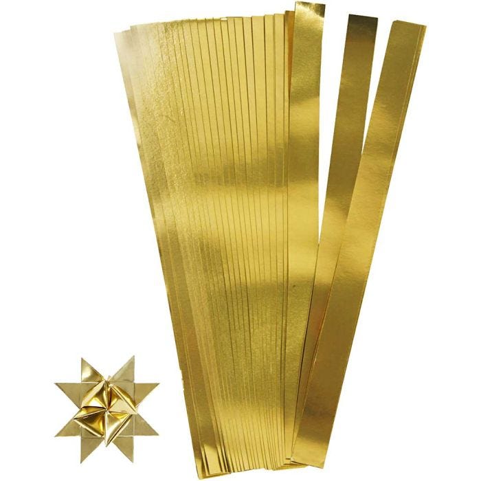 Vlechtstroken, L: 45 cm, B: 15 mm, d 6,5 cm, goud, 100 stroken/ 1 doos