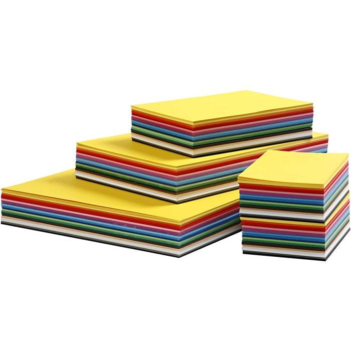 Gekleurd Karton, A3,A4,A5,A6, 180 gr, diverse kleuren, 1500div vellen/ 1 doos