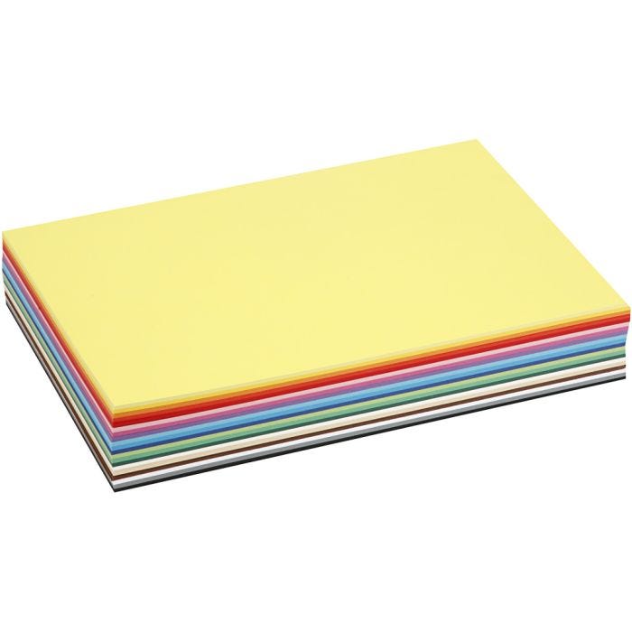 Gekleurd Karton, A4, vel 210x297 mm, 180 gr, diverse kleuren, 300 div vellen/ 1 doos