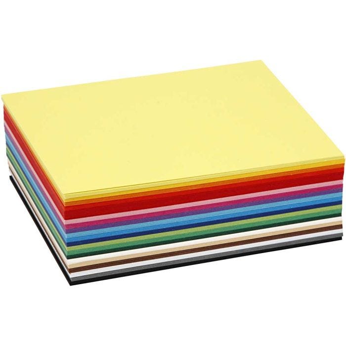 Gekleurd Karton, A6, vel 105x148 mm, 180 gr, diverse kleuren, 300 div vellen/ 1 doos