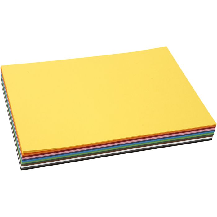 Gekleurd karton, A4, vel 210x297 mm, 180 gr, diverse kleuren, 12x10 vel/ 1 doos