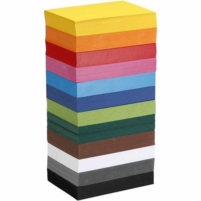 Gekleurd karton, A6, vel 105x148 mm, 180 gr, diverse kleuren, 12x100 vel/ 1 doos
