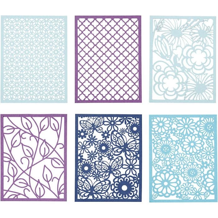 Kartonblok, A6, vel 104x146 mm, 200 gr, blauw, lichtblauw, donkerblauw, paars, 24 stuk/ 1 doos