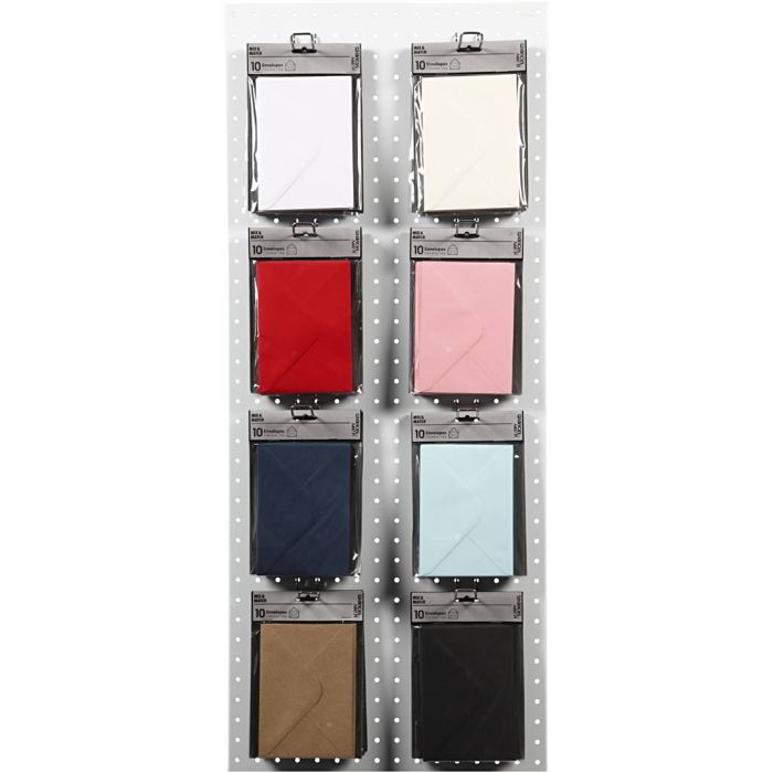Enveloppen, afmeting envelop 11,5x16 cm, 110 gr, zwart, blauw, rood, wit, 8x10 doos/ 1 doos