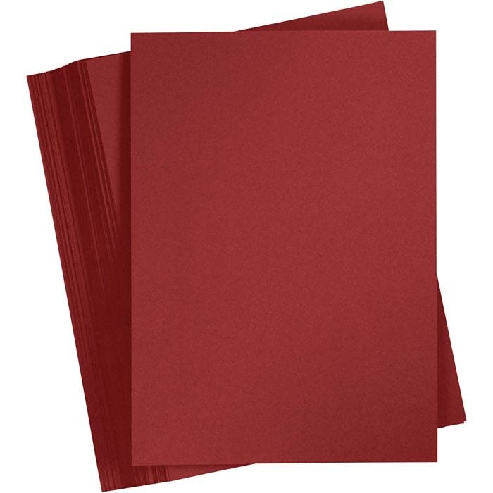 Gekleurd Karton, A4, vel 210x297 mm, 180 gr, donkerrood, 100vel/ 1 doos