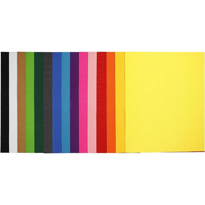Ribbelkarton, vel 50x70 cm, 80 gr, diverse kleuren, 15vel/ 1 doos