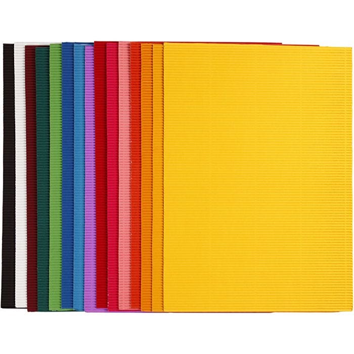 Ribbelkarton, vel 25x35 cm, 80 gr, 15 div vellen/ 1 doos