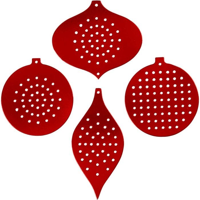 Kruissteken karton, kersdecoratie, H: 8,5-12 cm, gatgrootte 3 mm, metallic rood, 8 stuk/ 1 doos