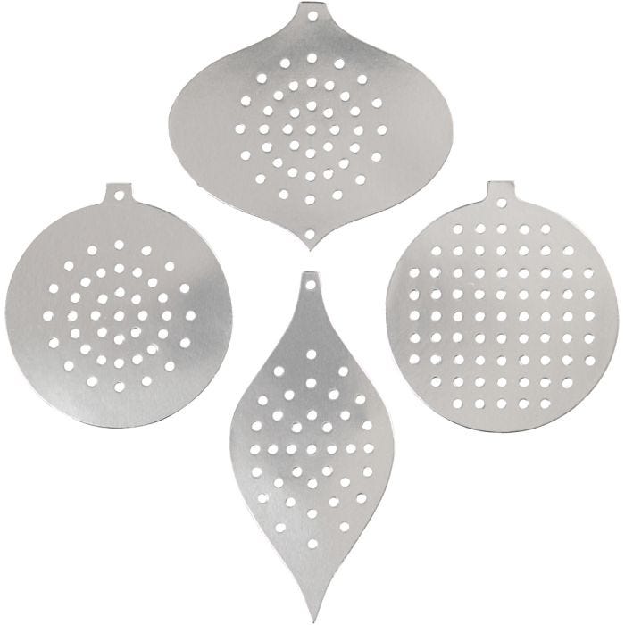 Kruissteken karton, kersdecoratie, H: 8,5-12 cm, gatgrootte 3 mm, metallic zilver, 8 stuk/ 1 doos