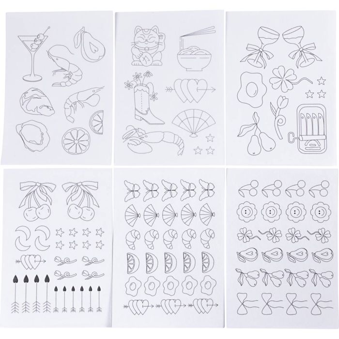 Wateroplosbare Borduurvellen, Decoratieve dessins, A5, vel 148,5x210 mm, 6 vel/ 1 doos