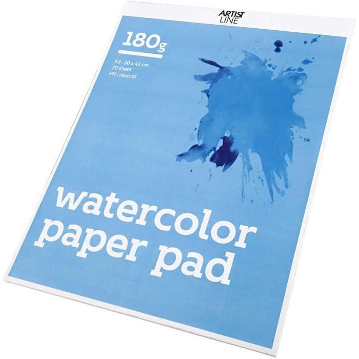 Aquarelblok, A3, vel 297x420 mm, 180 gr, wit, 20vel/ 1 stuk