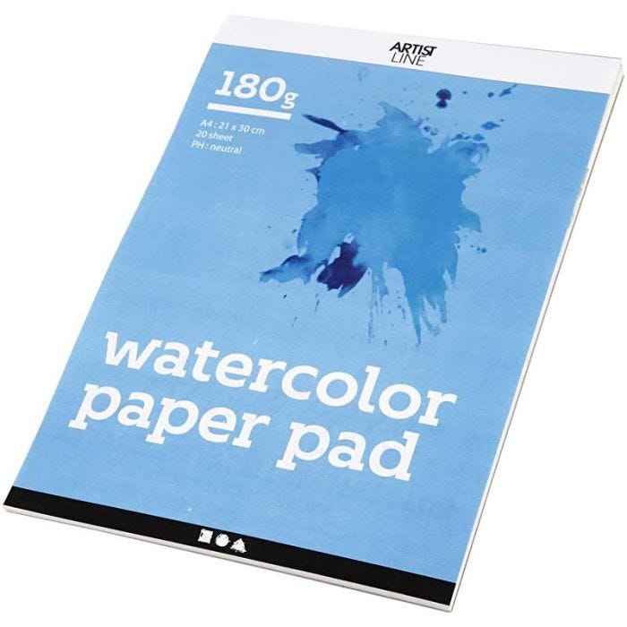 Aquarelblok, A4, vel 210x297 mm, 180 gr, wit, 20vel/ 1 stuk