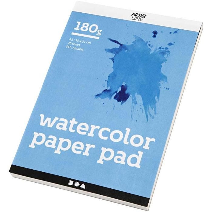 Aquarelblok, A5, vel 148x210 mm, 180 gr, wit, 20vel/ 1 stuk