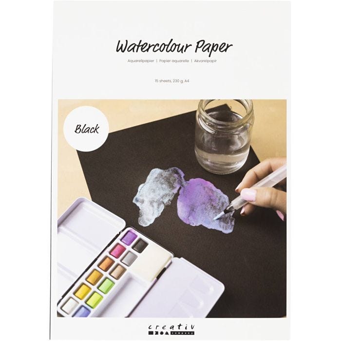 Aquarelpapier, A4, vel 210x297 mm, 230 gr, zwart, 15vel/ 1 doos