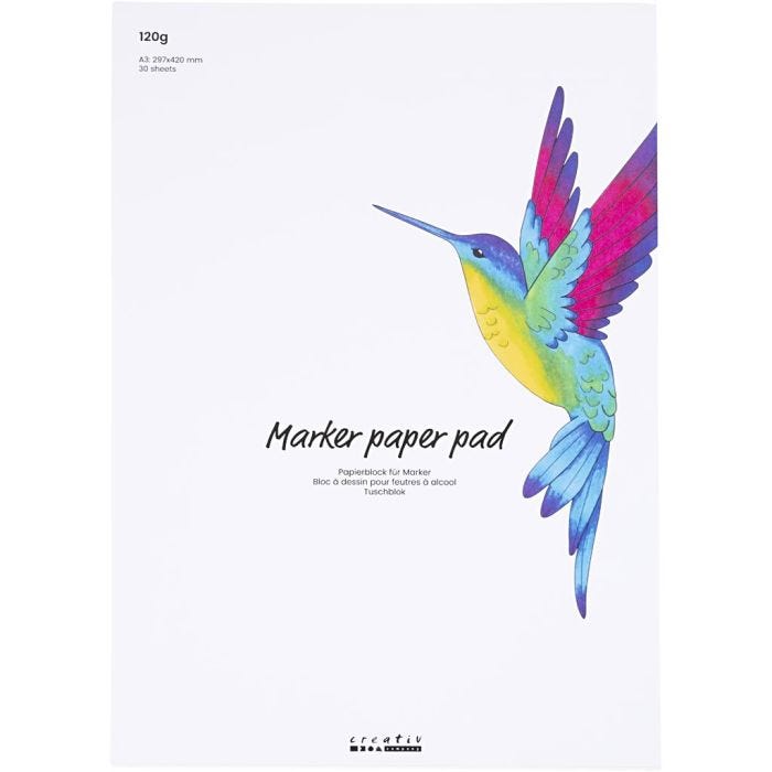 Papierblok voor stiften, A3, vel 297x420 mm, 120 gr, wit, 30vel/ 1 doos