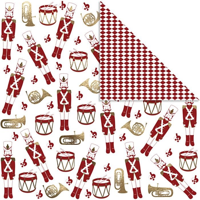 Design papier, notenkraker, 180 gr, goud, rood, wit, 3 vel/ 1 doos