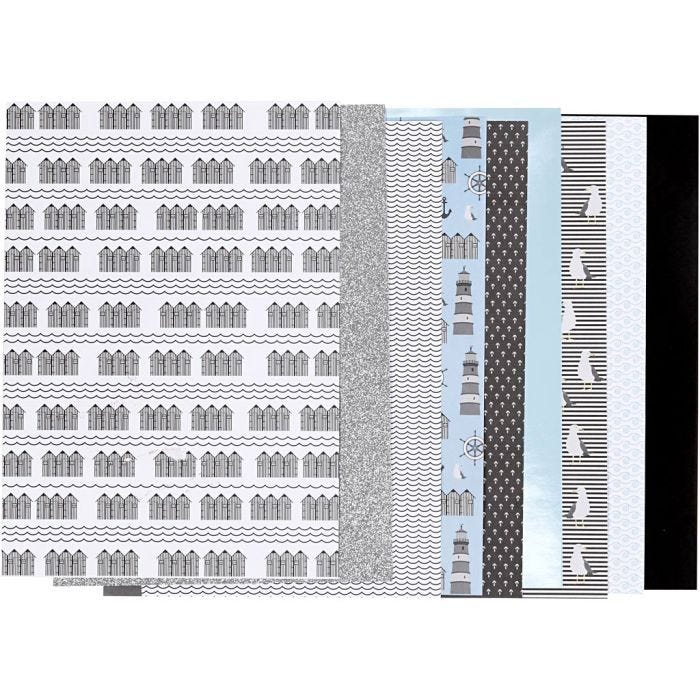Design papierblok, afm 21x30 cm, 120+128 gr, zwart, blauw, grijs, wit, 24 vel/ 1 doos