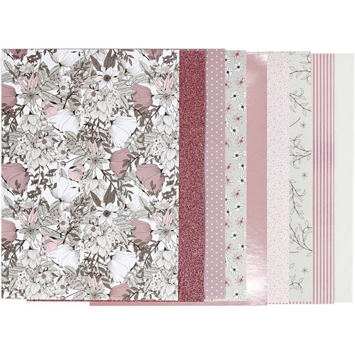 Design papierblok, afm 21x30 cm, 120+128 gr, beige, bruin, roze, wit, 24 vel/ 1 doos